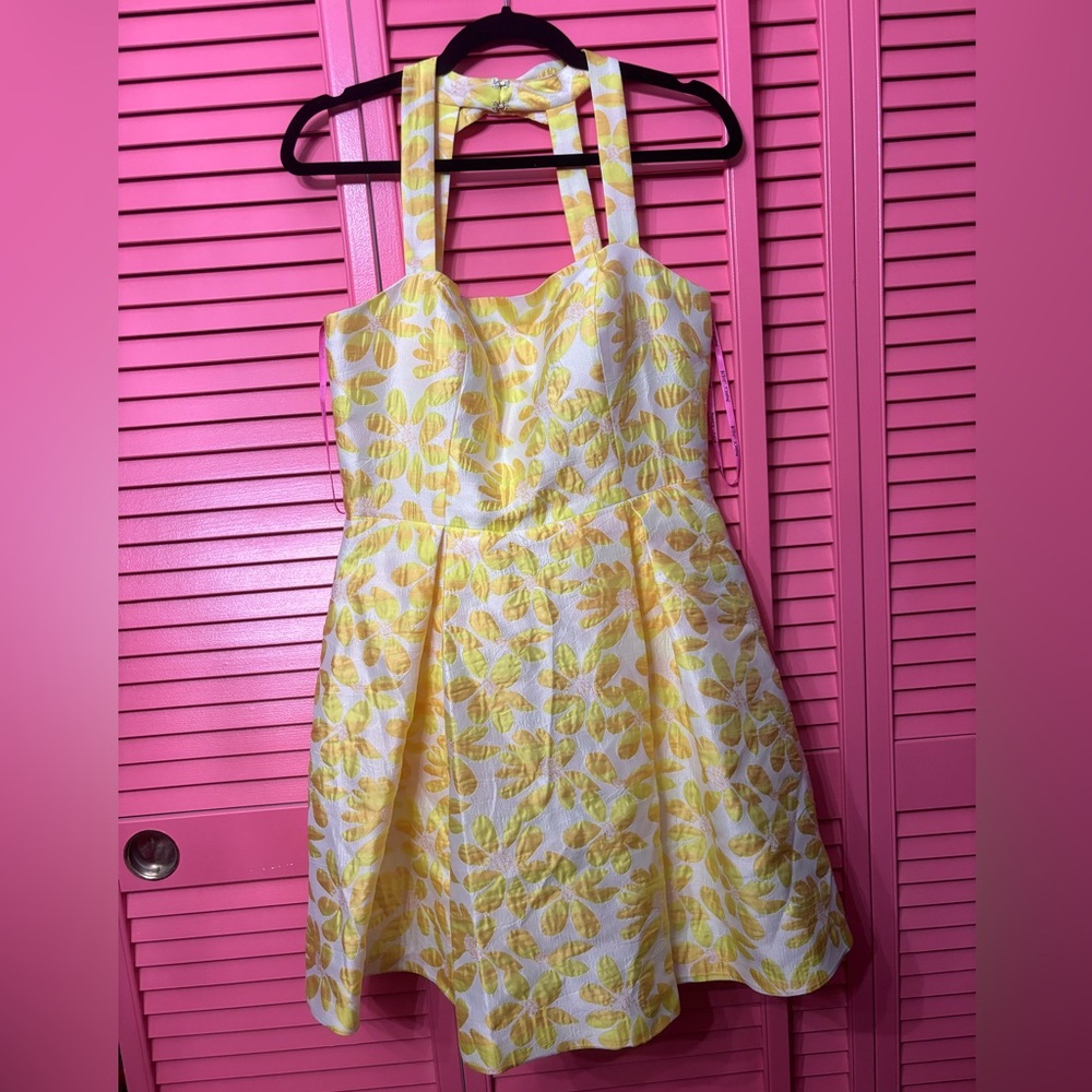 Betsey Johnson yellow floral brocade dress